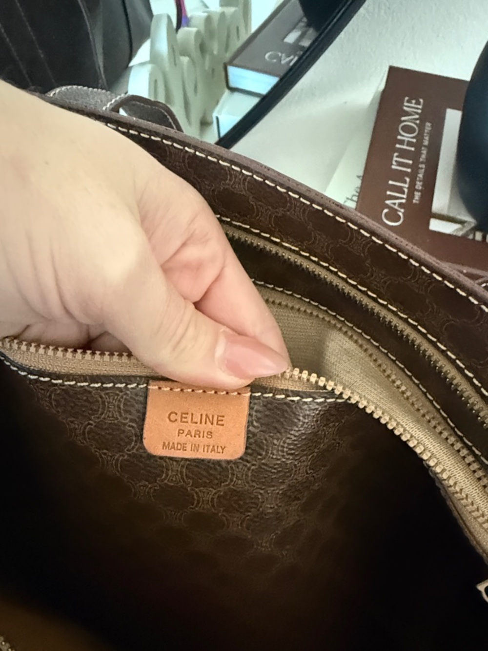 Celine Brown Monogram Tote with Tan Leather Patch - Picture 3 of 15